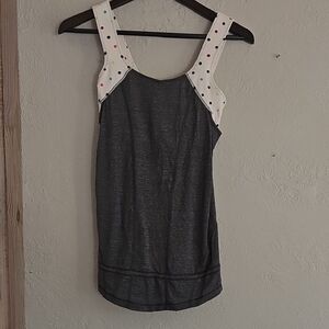 Stylish Gray Tank Top with Polka Dot Straps